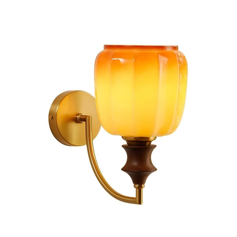 Tonfon One Color Metal Candlestick Wall Lamp Caramel Glass Shade Wall Sconce Persimmon-Shaped Vintage Wall Mounted Lamp For Bedroom Bedside Living Room Study Room Corridor Entryway Restaurant