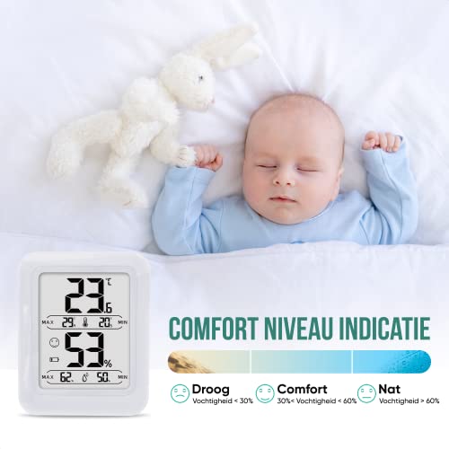 Strex Digitale Thermo Hygrometer Wit - Digitale Thermo Meter Binnen - Hygro Meter Binnen - Weerstation Met Luchtvochtigheidsmeter - Inclusief Batterij - Afbeelding 4