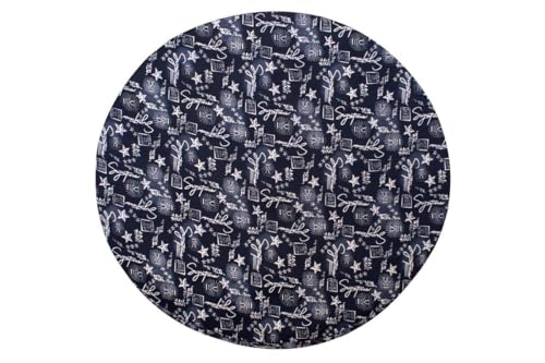 Image of The Furnishing Tree Round Elastic Fitted Center Tpoy Table Cover WxL 18x18 Inches Self Pattern Blue