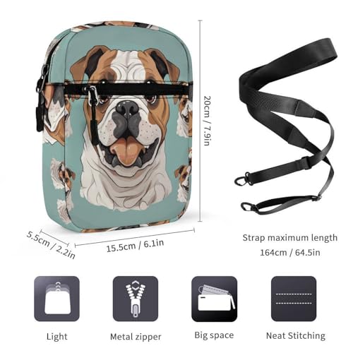 Personalized Small Crossbody Bag Water Resistant Messenger Bags Mini Funny English Bulldog Printing SlingBag For Men Women2