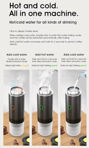 DENOKIN Portable 3-in-1 Coffee Maker - Compatible with Capsules & Powder - Sleek Black - 6E+1 ml - Modern Aesthetic - Wireless & Refillable - Perfect for Office, Hiking, Camping, and Travel - Image 5