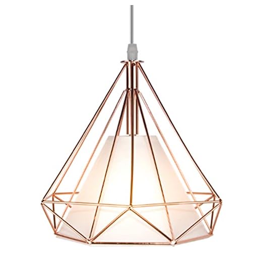 STOEX Lustre Suspension industrielle 25cm, Plafonnier Lampe de Plafond Abat-Jour Cage Diamant Corder Ajustable(Or rose)