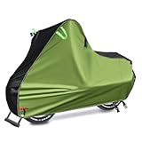 自転車カバー サイクルカバー 300D生地超厚手 破れにくい 防風 防塵 耐熱 UVカット 撥水加工 二重縫製 盗難防止ロック穴付き 風飛び防止バックル 反射テープ 収納袋付き 29インチまで対応 (グリーン, 通常サイズ)