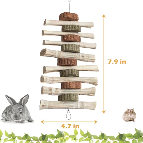 Image of 4 PCS Rabbit Chew Toys for Teeth Grinding, Delicious Bunny Cage Hanging Chew Toys, Natural Sweet Bamboo Chew Sticks and Timothy Grass Cake Hay Treats Maintaining Healthy Teeth for Rabbits