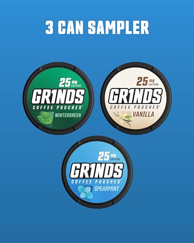 Image of Grinds Coffee Pouches | 3 Can Sampler | Wintergreen, Spearmint, Vanilla | 1 Pouch eq. 1 /4 Cup of Coffee (3 Can Sampler Pack)