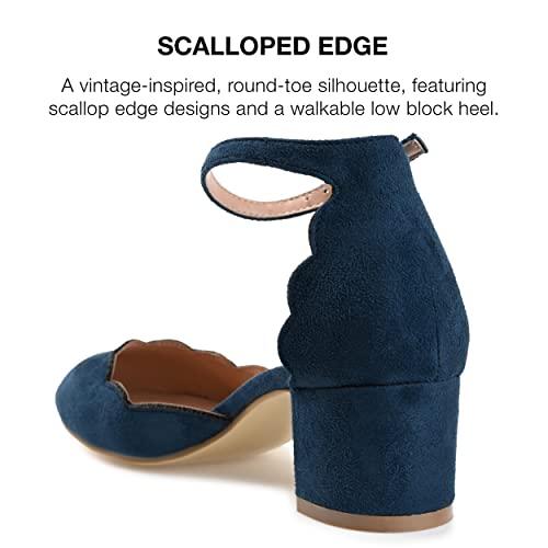 Journee Collection Women's Edna Round Toe Low Block Heel Pumps - Navy - 93