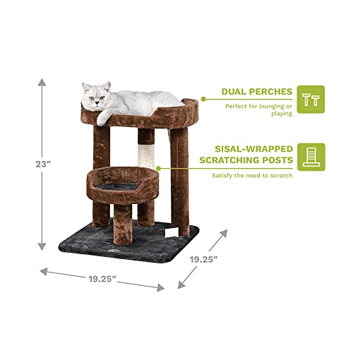 Go Pet Club 23" Cat Tree Scratcher Kitty Condo Kitten Furniture With Two Elevated Perch Beds And Large Base For Indoor Cats, Brown/Black #TOP3