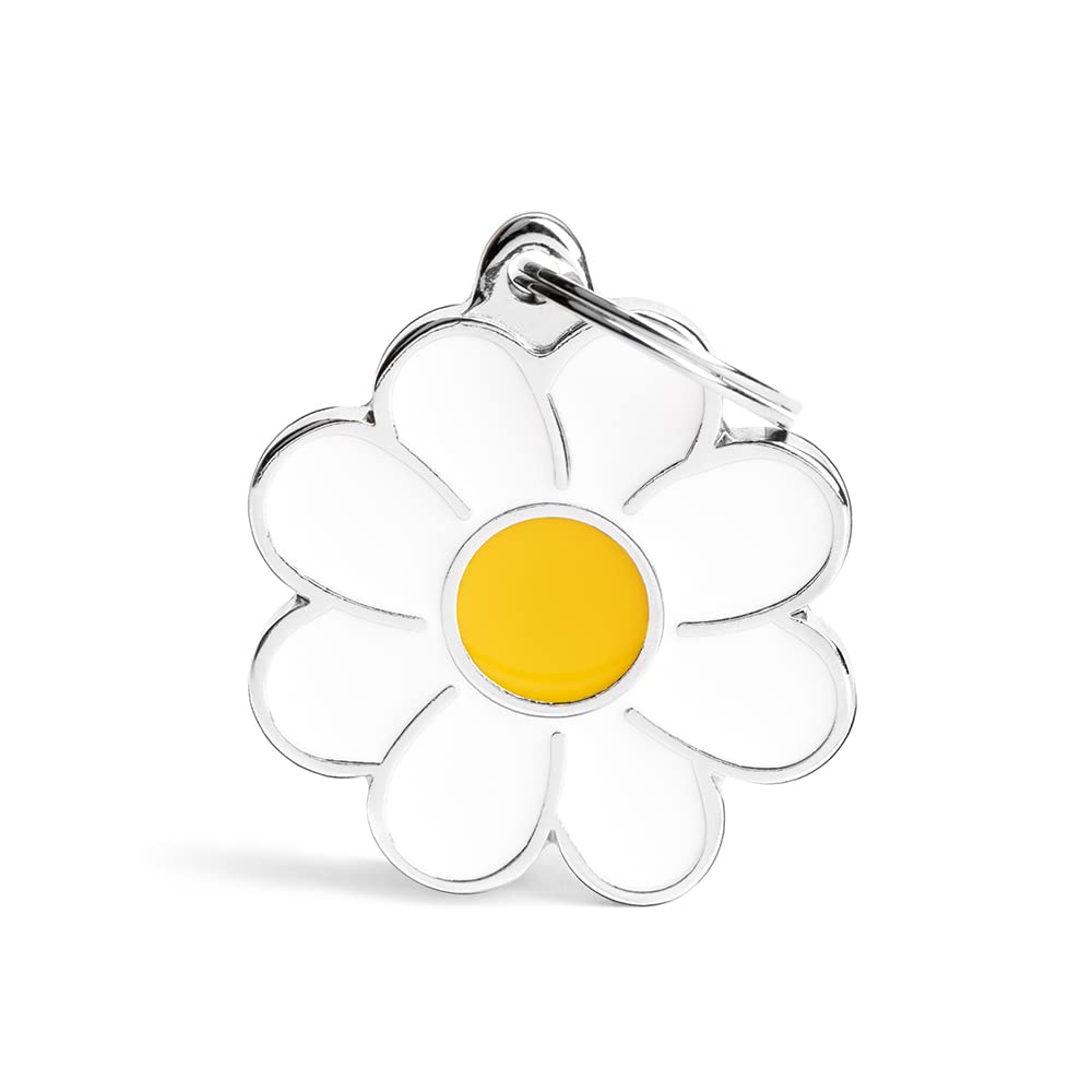 My Family Medaglietta per Cane Personalizzata, A Forma di Margherita Grande, Targhetta Cane con Incisione Gratis, Smaltata a Mano in Metallo, Collezione Charms