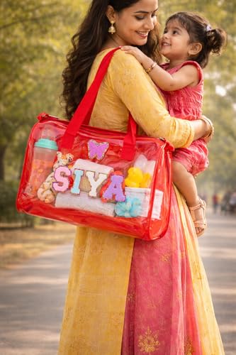 Image of AICA Personalized Name Embroidered Letters & Patch Duffle Bag for Kids Boys & Girls Age 1-18 Years Age Group (Red) | Gift for Boys Girls Kids