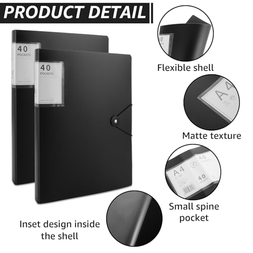 Image of ABuff 6 Packs Portfolio Folder for Artwork 9 inchx 12 inch Art Portfolio Binder with Plastic Sleeves, Black Presentation Book with Protector Sleeves, 40 Pockets 80 Page Capacity