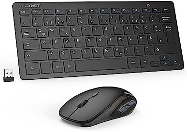 TECKNET Kabelloses Tastatur Maus Set, Deutsch QWERTZ Layout, 2.4 GHz Funk Mini Tastatur Mouse, 15m Reichweite Verbindung, Wireless Leise Funktastatur mit Maus für PC, Laptop, Smart