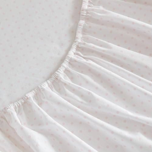 Image of Martha Stewart - Twin XL Size Sheet Set, Breathable Cotton Percale Bedding with Matching Pillowcase, Fully Elastic Fitted Sheet, Deep Pocket, Crisp & Cooling All-Season Comfort (Polka Dot Pink)