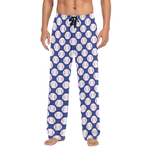 Blue White Baseball Mens Pajama Pants Lounge Bottoms Soft Sleep Pants L