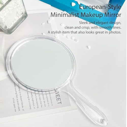 Image of Transparent Double‑Sided Hand Mirror 1X /5X Magnification - 5‑inch Round Acrylic Mirror with Handle & Hanging Hole - Lightweight Portable Makeup & Grooming Tool (Trasparent)