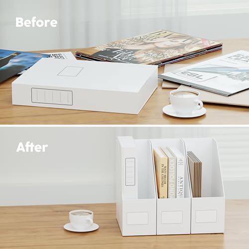 JiaWei White Magazine File Holders, 3 Packs Sturdy Cardboard File Rack, Office Organization Desktop Storage File Box Binder for Shelves and Desk, Folder Holder for Office or Classroom - Image 4