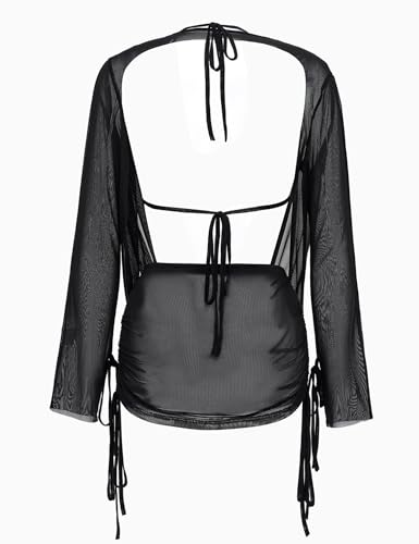 Summer Cover ups for Women Beach Vacation Sexy Mesh Sheer Pool Party Mini Swimsuit Dress Backless Bikini Swimwear2