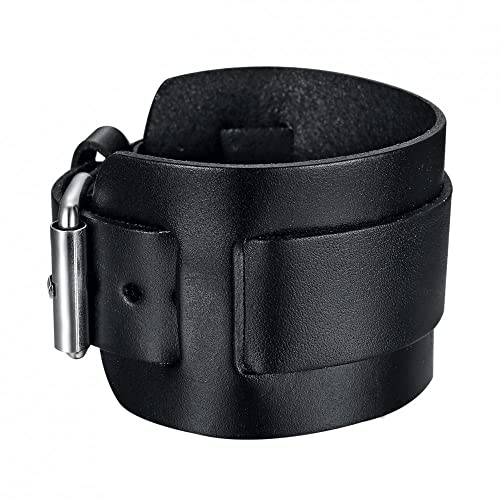 BOBIJOO Jewelry - Bracelet de Force Noir Marron Homme Femme Cuir Vachette véritable Acier Inoxydable Ceinture Vintage - (Couleur) Noir