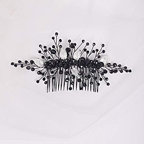 Peine para cabello vintage con hojas plateadas para boda miniatura 3