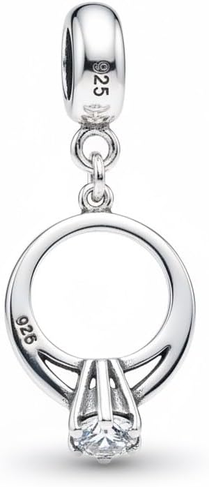 ICYROSE 925 Sterling Silver Dangling Engagement Ring with Clear Crystal Center Charm Bead