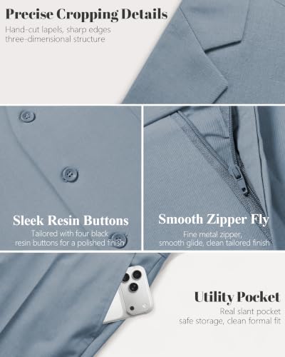 Image of MY'S Men's 3 Piece Suit Set with Tie, One Button Slim Fit Solid Jacket Vest Pants, Prom Party Wedding Business Suits for Men