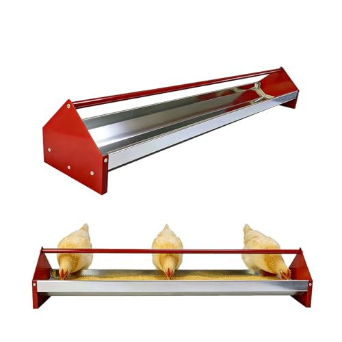 XITIANKJ Chicken Feeding Trough Chicken Feeder 45 Heavy Duty Galvanized Steel Feeder with Drainage Holes & Crossbar Suitable for Poultry Feeder Trough for Chicken Duck Geese Turkey (1 Piece)