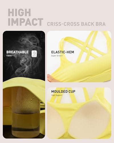 Image of RUNNING GIRL High Impact Sports Bras for Women - Scoop Neck Strappy Sports Bra High Support Moulded Cup Workout Bra