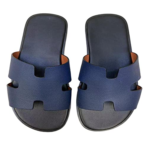 Mengchengying Mens Casual Comfortable Lightweight Fashion Genuine Leather Slip Slide Indoor and Outdoor Open Sandal Anti Slip Cushion Support