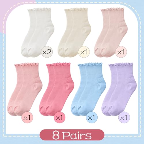 8 Pairs Women's Ruffle Socks Ankle Boot Socks - Casual Cute Ankle Breathable Knit Cotton Soft Frilly for Women3