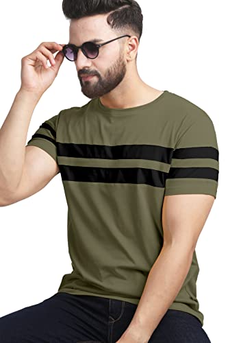 Image of AUSK Men's Regular Round Neck Half Sleeves T-Shirts (Color:Green & Black-Size:XX-Large)