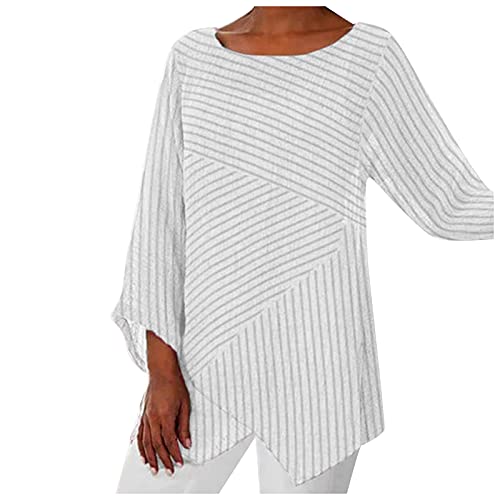 SANFASHION - Camisa de lino para mujer, estilo vintage, talla grande, cuello redondo C7* du Vin L