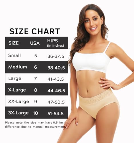 Image of RHYFF Womens Underwear Cotton Bikini Panties Lace Soft Hipster Panty Ladies Stretch Full Briefs 5 Pack