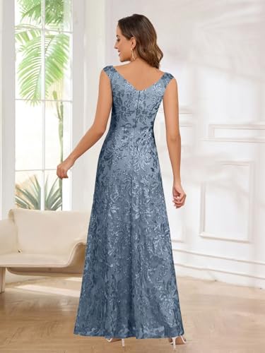 V Neck Mother of Bride Dresses for Women Sleeveless Sequin Long Formal Evening Dress3