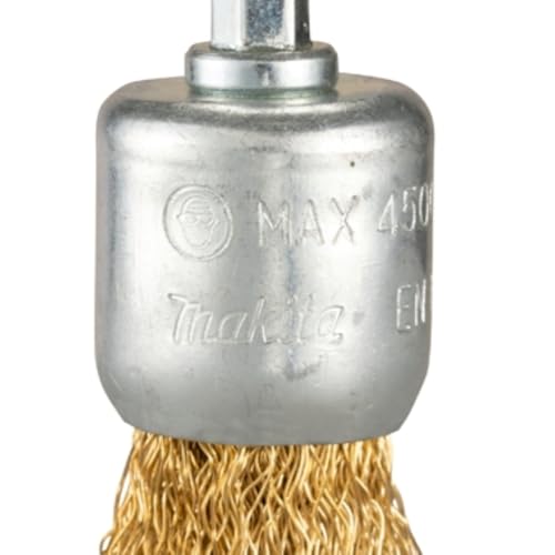 Makita D-73726 Pinselbürste Ø 24 mm, gewellt, vermessingt, 1/4-Sechskantaufnahme, feine Drahtbürste zum Bearbeiten von Holz und Metall