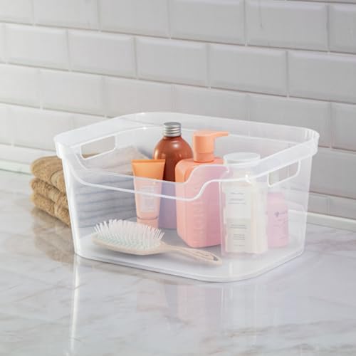 Image of Sterilite Large Open Bin, Clear Plastic Organizing Container, 24-Pack | Open Top Storage Organizer Box with Carry-Through Handles and Banded Rim for Home Organization