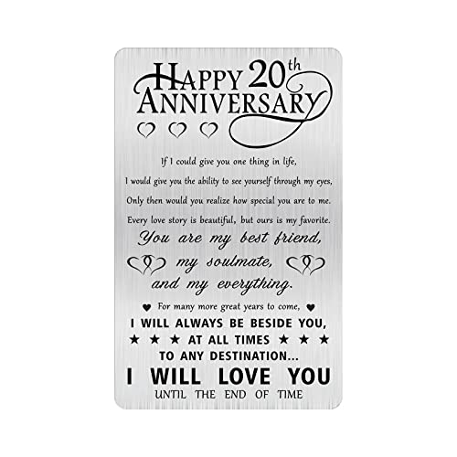 Alotozo 20th Anniversary Card Gifts for Him Husband Her Men, Happy 20 Years Wedding Anniversary Engraved Wallet Card Gift for Wife Boyfriend Men