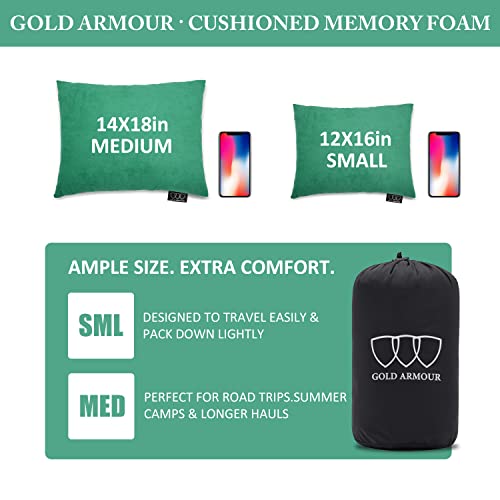 Gold Armour Camping Pillow Memory Foam - Compact Compressible Backpacking, Hammock, And Travel Pillows For Kids And Adults - Essential Outdoor & Camping Gear (Medium 14X18In, Seafoam) #TOP2