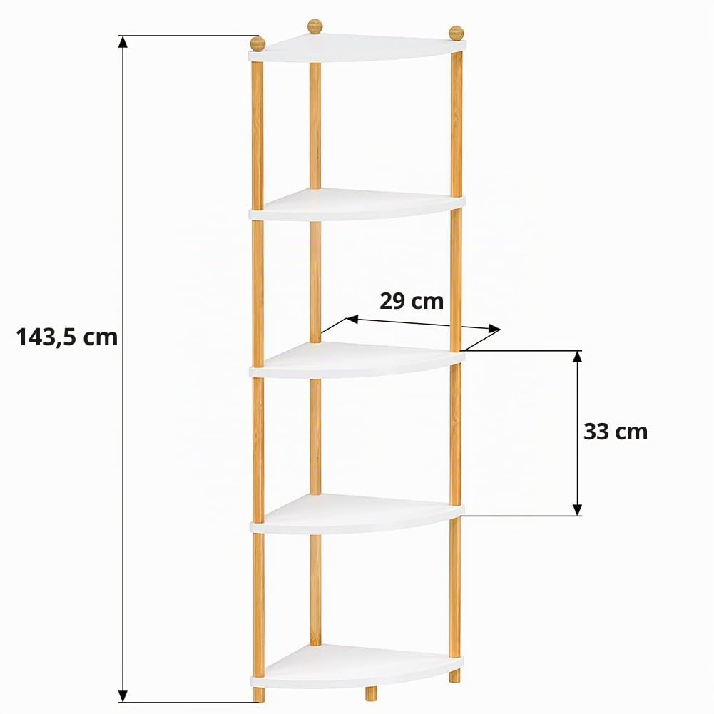EstanterÍa de Esquina de 5 Estantes, Estanteria Esquinera de Madera, Estante Abierto para Cocina Sala de Estar Dormitorio Espacios pequeños Pasillo Oficina