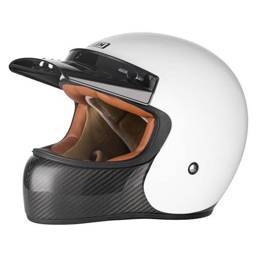LEM Full Face Motorcycle Helmet Carbon, Classic Retro
