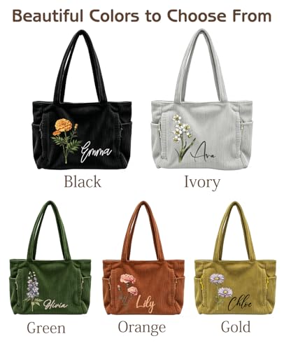Bolso Tote de pana con flores personalizado para mujer miniatura 2