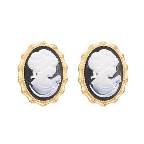 Portrait Cameo Chunky Big Stud Earrings for Women Dainty Vintage