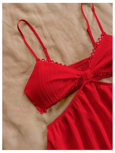 Image of OYOANGLE Women's Cut Out Smocked Sundress Backless Ruffle A Line Cami Dress Flowy Mini Dress
