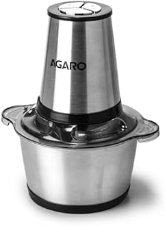 AGARO Delite Vegetable & Meat Chopper for Kitchen, Garlic Peeler, Egg Whisker, 2L Bowl, 400W Motor, 3 Speed Settings, Meat Grinder, Vegetable Mixer, Stainless Steel Body, Onion, Garlic, Fruits.