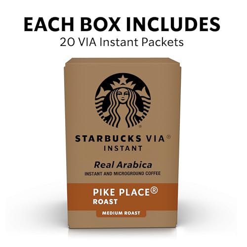 Image of Starbucks VIA Instant Coffee, Medium Roast Coffee, Pike Place Roast, Arabica Beans, Single-Serve, 1 Box (20 Packets)