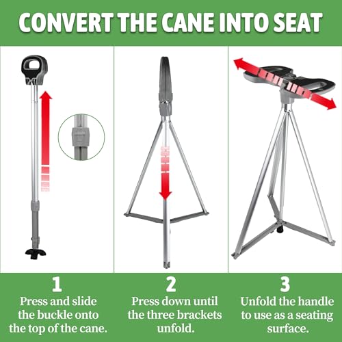 Image of ALEVMOOM Walking Cane with Seat Folding Lightweight, 2-in-1 Cane Stool for Adults, Aluminum Walking Stick with Seat, Stick Chair Portable Stool for Senior