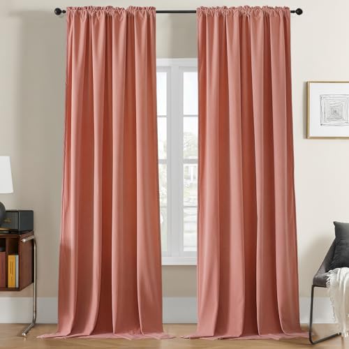 Joydeco Pink Velvet Curtains 63 inch Length 2 Panels Luxury Blackout Rod Pocket Thermal Insulated Window Curtains Super Soft Room Darkening Drapes for Living Dining Room Bedroom W52 x L63 inches