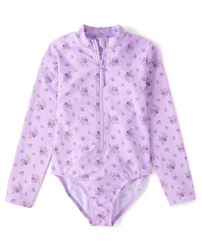 Image of The Children's Place Girls' Long Sleeve Half Zip One Piece Rashguard Swimsuit