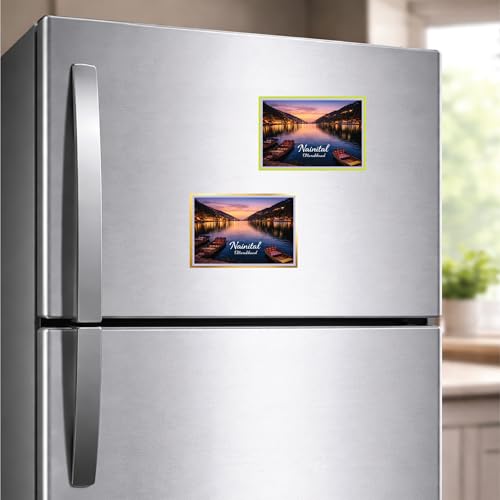 Image of Decorative Fridge Magnet with Glowing Border | Pack of 1 (Nainital, Uttarakhand, 3x2 inch - Golden Border)
