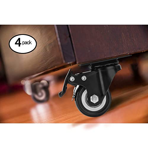Image of 2 inch Caster Wheels Heavy Duty Casters Set of 4 Locking Swivel Casters with Brake Double Ball Bearing No Noise Non Marking Top Plate Castor Wheels for Cart Furniture Workbench