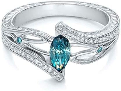 Idiytip Sterling Silver Women's Charm Rings Oval Shaped Rhinestone Crystal Ring for Birthday Valentine's Day(Light Blue Size 6)