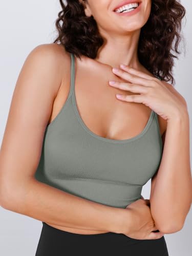 Image of ODODOS Seamless Sports Bra for Women Ribbed Camisoles Non Padding Yoga Bra Crop Tank Tops